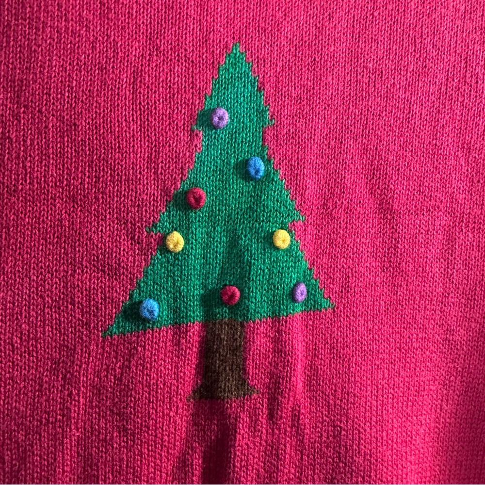 Quacker Factory Christmas Tree Sweater Red Green Ramie Cotton XL Holiday Knit - Picture 3 of 5